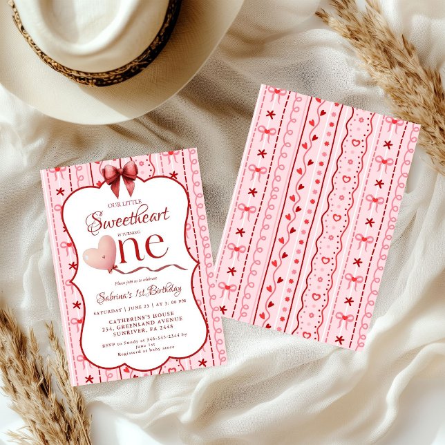 First Birthday valentine baby birthday party Einladung (Von Creator hochgeladen)