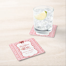 First Birthday valentine baby birthday party Rechteckiger Pappuntersetzer