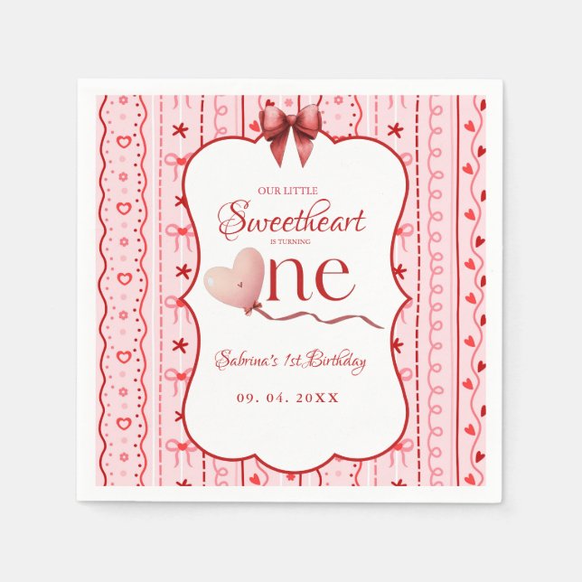 First Birthday valentine baby birthday party Serviette (Vorderseite)