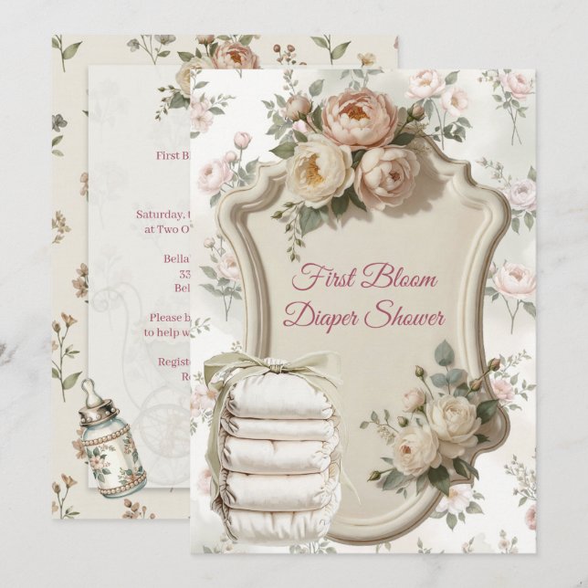 First Bloom Diaper Shower Invitation Einladung (Vorne/Hinten)