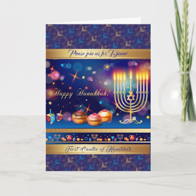 First Candle of Hanukkah Festival of lights Party Einladung (Vorderseite)