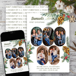 First Christmas 5 Foto Holly and Pine New Baby Feiertagskarte