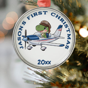 First Christmas Airplane und Dinosaurier Pilot Cus Ornament Aus Metall