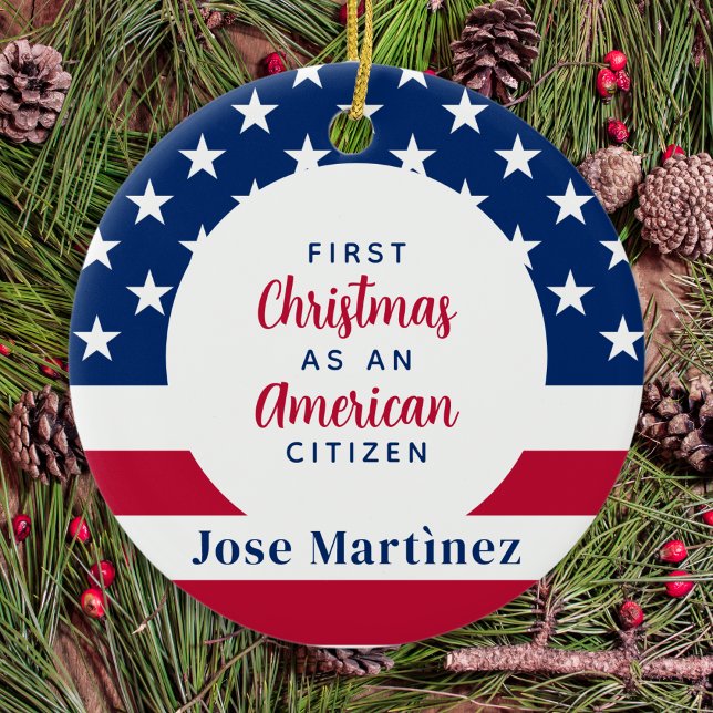 First Christmas American Citizen Custom Patriotic Keramik Ornament (Von Creator hochgeladen)