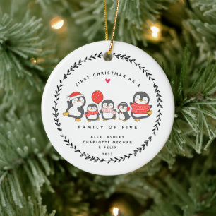 First Christmas As A Family Of Five Penguins Keramik Ornament
