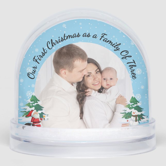 First Christmas as a Family of Three Custom Photo Schneekugeln (Vorderseite)