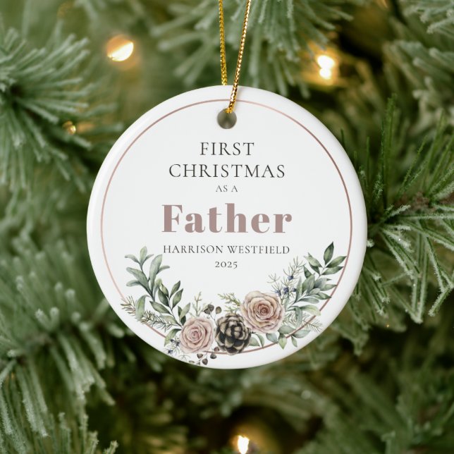 First Christmas as a Father Name Year Keramik Ornament (Baum)
