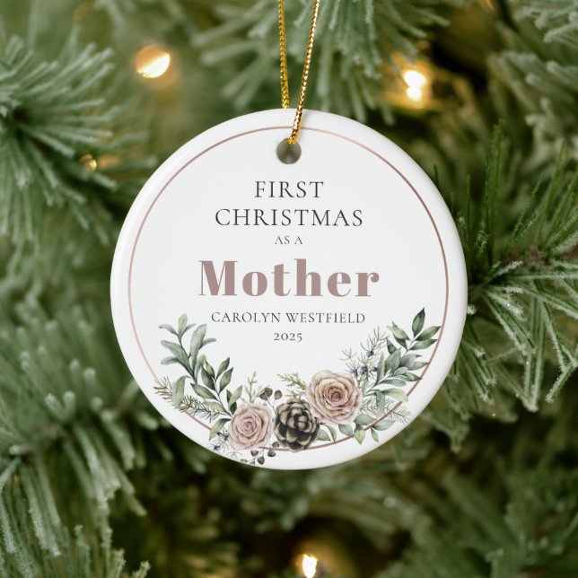 First Christmas as a Mother Name Year Keramik Ornament (Baum)