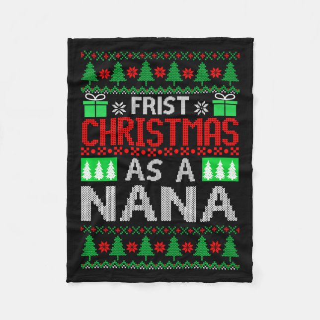 First Christmas As A Nana Santa Hat Ugly Xmas New  Fleecedecke (Vorderseite)