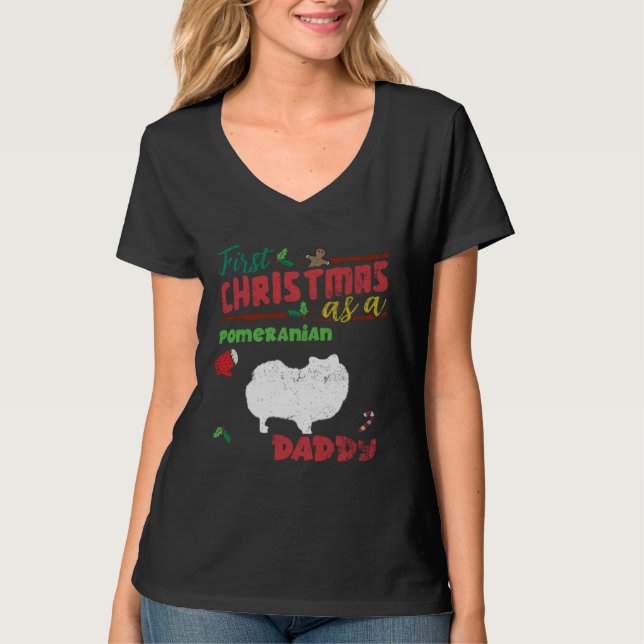 First Christmas as a Pomeranian dog daddy  Pomeran T-Shirt (Vorderseite)