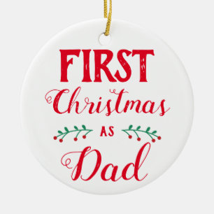 First Christmas as Dad white with photo Keramik Ornament
