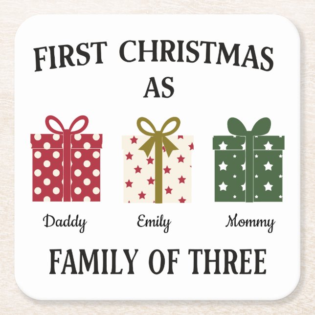 First Christmas as Family of Three Gift Rechteckiger Pappuntersetzer (Vorderseite)