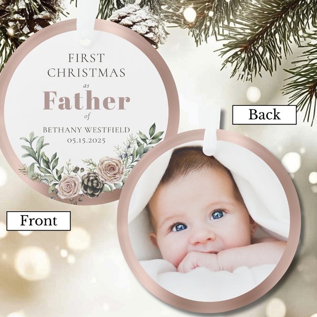 First Christmas as Father Photo Keepsake Ornament (First Christmas as Father Photo Keepsake Round Acrylic Ornament)