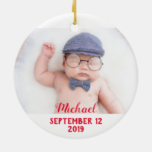 First Christmas as Grandpa white with baby's photo Keramik Ornament