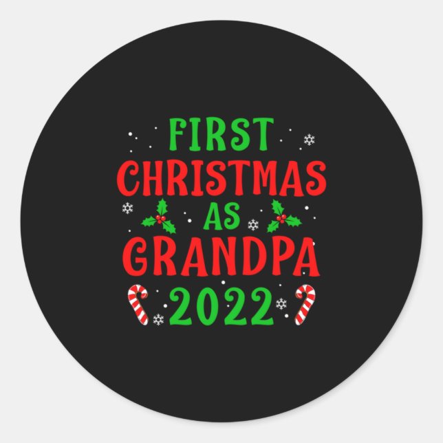 First Christmas As Grandpa Xmas Grandfather New Gr Runder Aufkleber (Vorderseite)