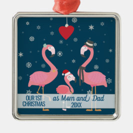 FIRST CHRISTMAS AS MOM UND DAD FLAMINGO SNOWFLAKES ORNAMENT AUS METALL