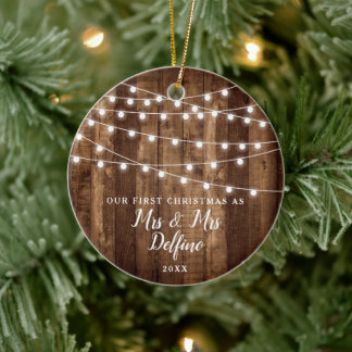 First Christmas as Mrs & Personalized Rustic Keramik Ornament