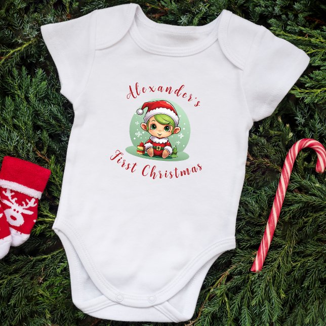 First Christmas Baby Boy Elf Personalisiert Strampler (Von Creator hochgeladen)