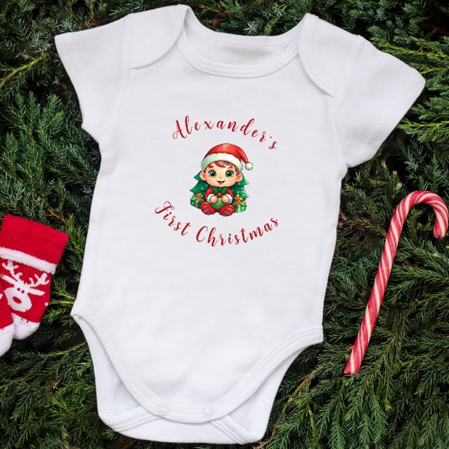 First Christmas Baby Boy Elf Personalisiert Strampler (Von Creator hochgeladen)