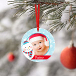 First Christmas Baby Boy Snowman Custom Foto Ornament<br><div class="desc">Im 1. Weihnachtsschmuck des Babys finden Sie ein individuelles Foto,  den Namen und das Geburtsjahr des Babys mit einem fröhlichen Winterschneemann und einem niedlichen Pinguin. Rot,  Eisblau,  Türkis und Weiß zeichnen sich durch einen gemusterten Hintergrund aus.</div>
