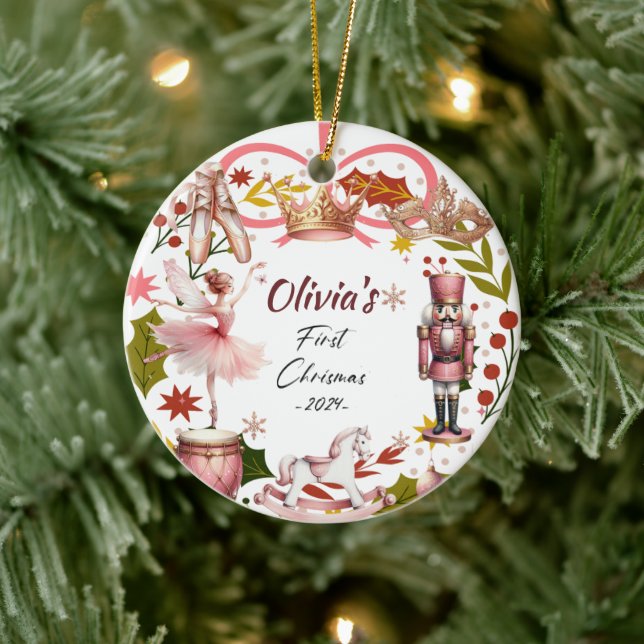 First Christmas Baby coquette Girl pink Keramik Ornament (Baum)