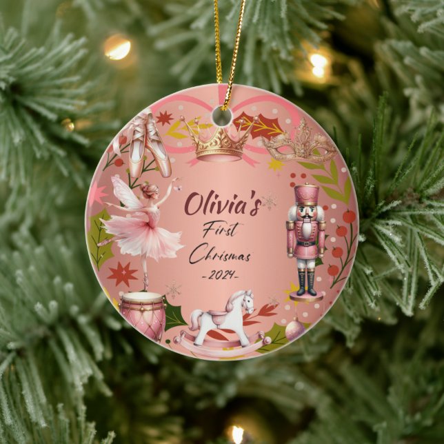 First Christmas Baby coquette Rose Metal Ornament (Baum)