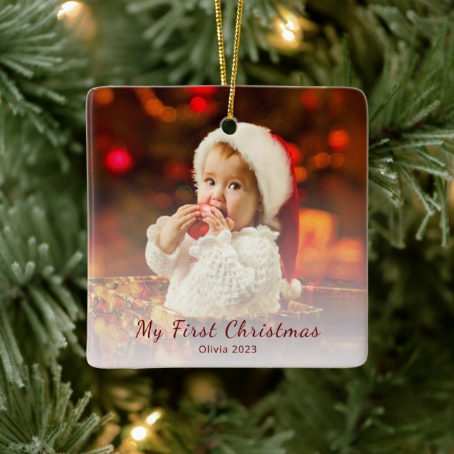 First Christmas Baby Foto Einfache Weihnachtsmannm Keramikornament (Baum)