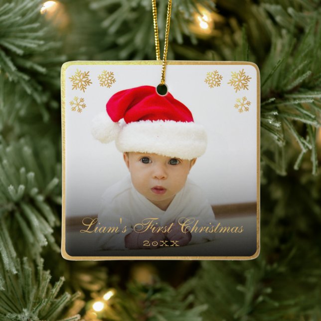 First Christmas Baby Foto Elegantes Imitat Keramikornament (Baum)