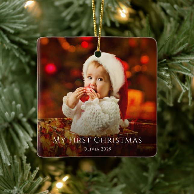 First Christmas Baby Foto Festliche Weihnachtsmann Keramikornament (Baum)