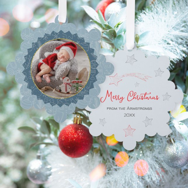 First Christmas Baby Foto Glitzer Keepake Ornament Karte (First Christmas Baby Photo Glitter Keepsake Ornament Card ©Susanne Sachers - Sunny Mind 🌞)