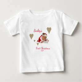 First Christmas Baby Foto Gold Heft Baby T-shirt