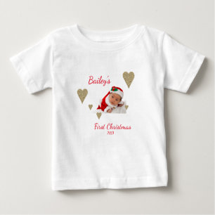 First Christmas Baby Foto Gold Heft Baby T-shirt