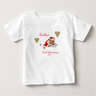 First Christmas Baby Foto Gold Heft T-shirt