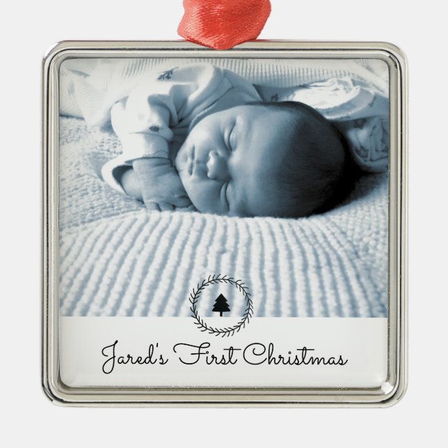 First Christmas Baby Foto Keepake Ornament Aus Metall (Vorne)