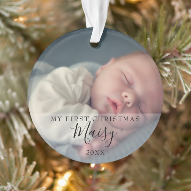 First Christmas Baby Foto Monogram Ornament (Baum)