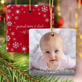 First Christmas Baby Foto Neue Eltern Schneeflocke Keramikornament