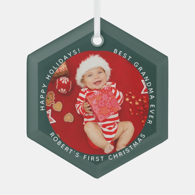 First Christmas Baby Foto Oma Holiday Ornament Aus Glas (Vorderseite)