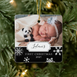 First Christmas Baby Foto Snow Black Keramikornament