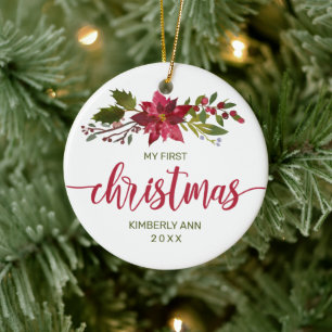 First Christmas Baby Foto Watercolor Floral Keramik Ornament