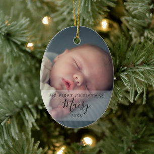 First Christmas Baby Fotos Elegantes Script Keramik Ornament