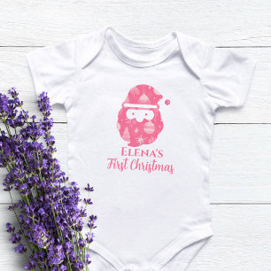 First Christmas Baby Girl Santa Claus Pink Strampler