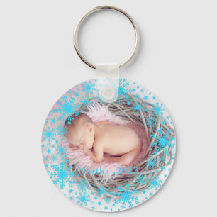 First Christmas Baby Girl Snowflake Frame Foto Schlüsselanhänger