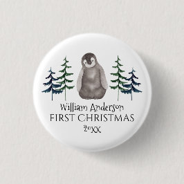 First Christmas Baby Penguin & Tree Personalisiert Button