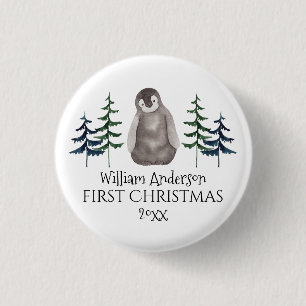 First Christmas Baby Penguin & Tree Personalisiert Button