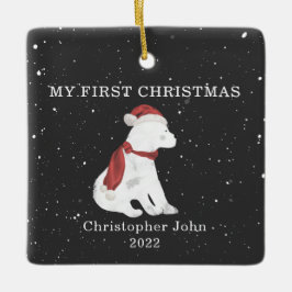 First Christmas Baby Polar Bear Dark Gray Snow Keramikornament