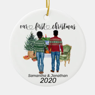 First Christmas Couple African American Newlyweds Keramik Ornament