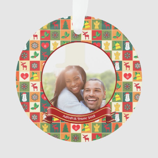 First Christmas Couple Custom Foto Ornament (Vorderseite)