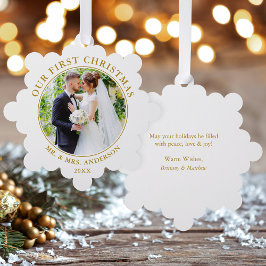 First Christmas Couple Foto Gold Ornament Card