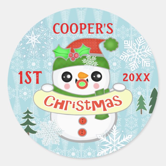 First Christmas Custom Foto Niedlich Baby Snowman Runder Aufkleber (Vorderseite)
