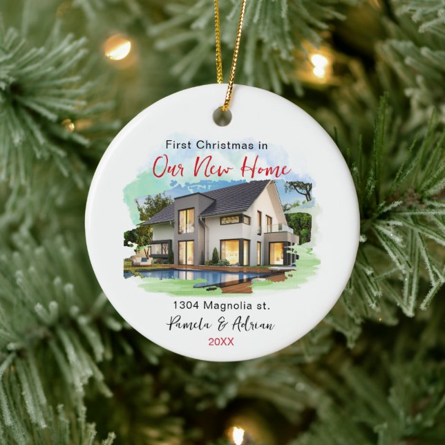 first christmas Custom house photo Keramik Ornament (Baum)